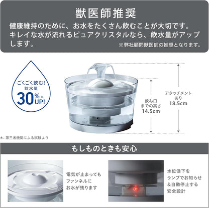 ジェックス ピュアクリスタル グラッシーR 猫用 1.5L フィルター式給水器 コードレスポンプ&タンク USB電源 静音ポンプ フィルター付き