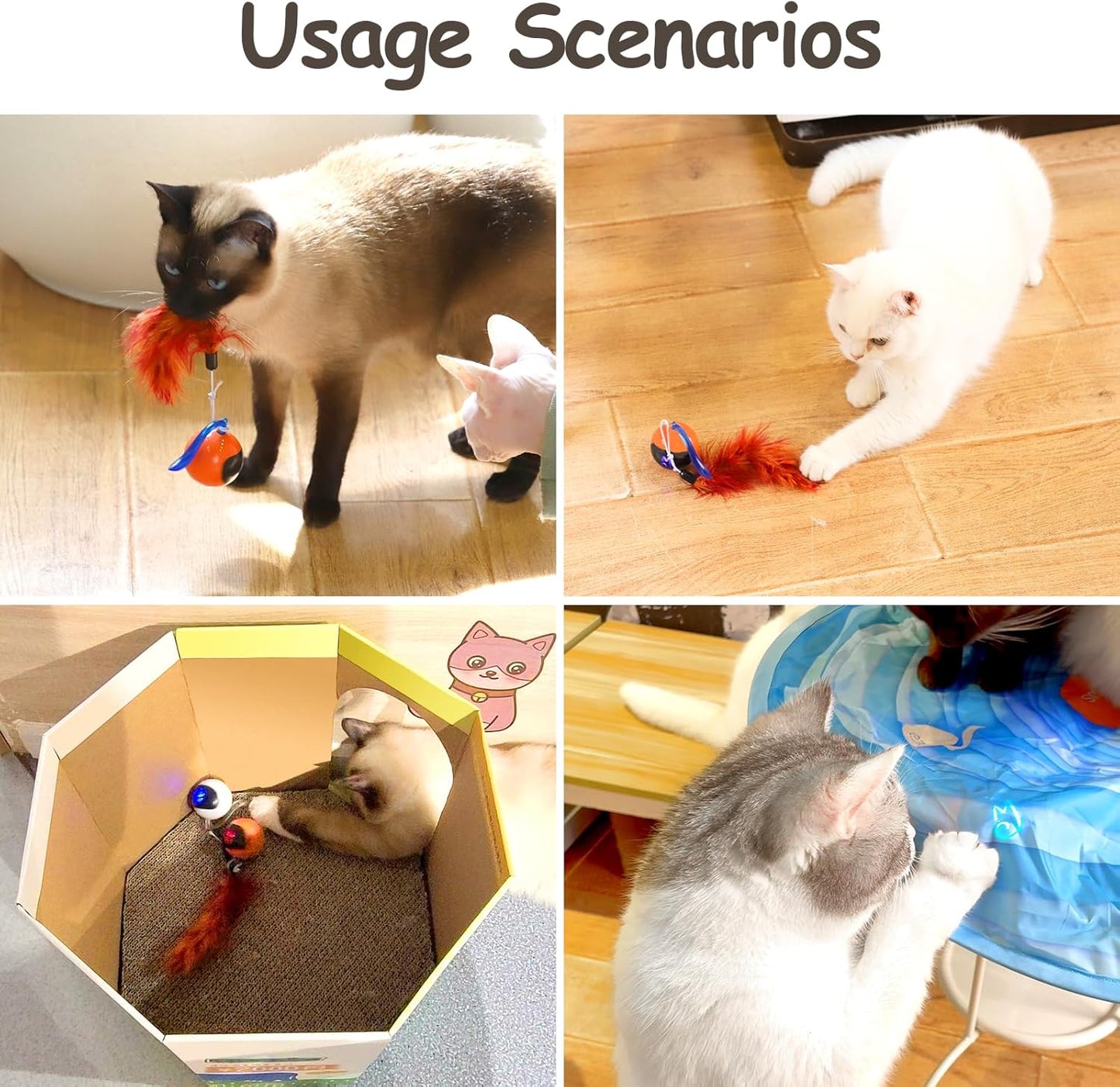 ミギポーズ（Migipaws） 猫 おもちゃ 自動 ねこのおもちゃ しっぽ付き 電動 人気 一人遊び ネコ 遊び道具 cat toy 室内用 猫運動不足解消グッズ 羽根とぬいぐるみ付き おいかけっボール（ホワイト）