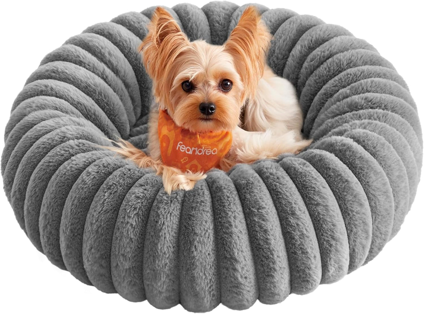 FEANDREA ペットベッド 直径50cm 小型犬 猫用 洗える ソフトクッション 滑り止め加工 ダブグレー PGW301GD01